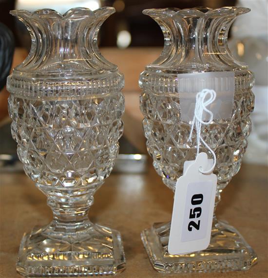 Pair of cut glass spill vases(-)